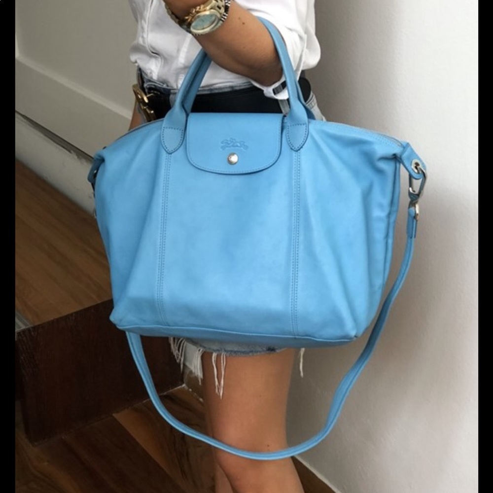 Longchamp Le Pliage Cuir in Ice Blue